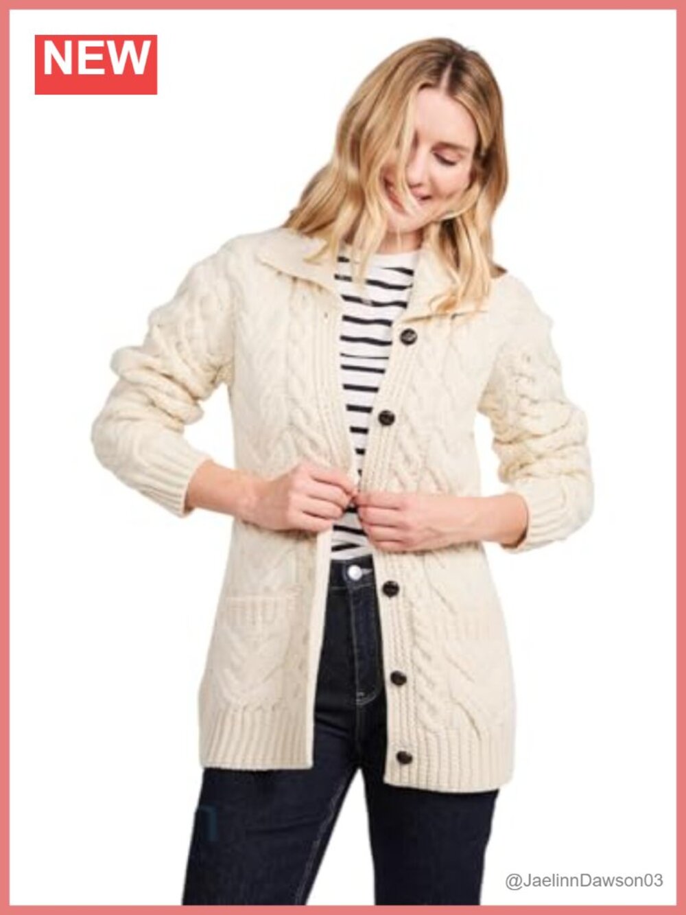 100% Merino Wool Cardigan Honeycomb Cable Knit Shirt Collar Pockets